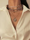 Embossed Portrait Pendant Geometric Chain Retro Multilayer Necklace