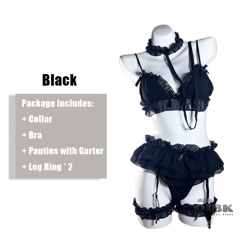Billionm Costumes Lolita Women Erotic Lingerie Set Cute Ruffles Lace Ladies Kawaii Soft Girl Pajamas Cosplay Outfit 3 Color Set 2021
