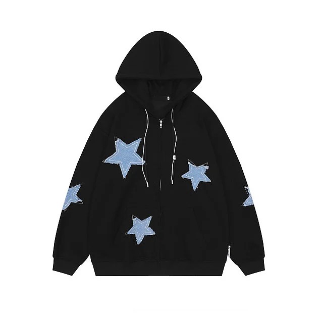 Brownm Brownm Retro Star Paste Cloth Hoodie Sweater Winter Loose Casual Men And Women Couples Cardigan Coat