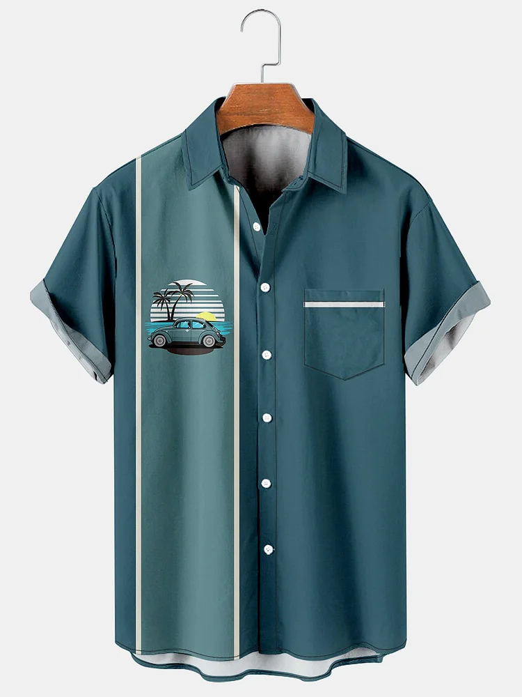 Men's Car Print Casual Short Sleeve Breathable Hawaiian Shirt