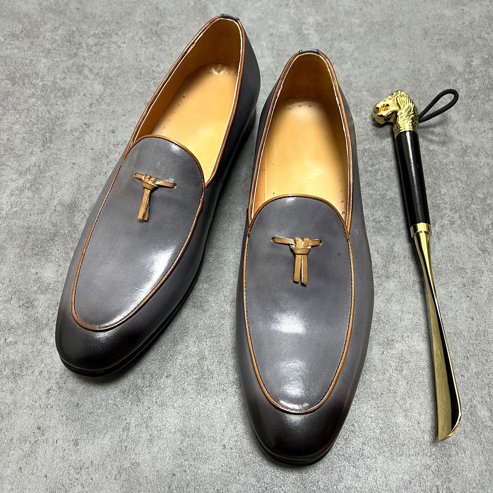 Italian Loafers Men Dress Shoes Hand-made Slip On Tassel Silver Shoes Men Shoes Leather