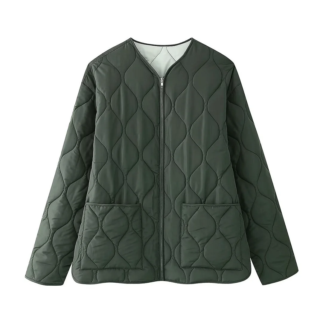 Nigikala Nigikala Women's Explosive Round Neck Zipper Large Pocket Cotton Coat