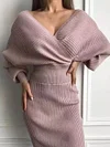 V-Neck Batwing Sleeves Long Sleeve Sexy Slim Skirt Two-Piece Suit