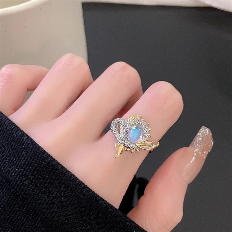 Copper Enamel Oval Butterfly Zircon Open Rings