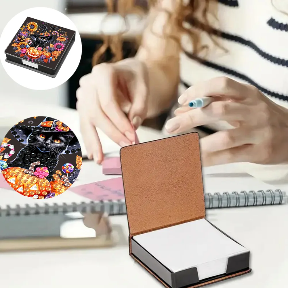 5D DIY PU Diamond Art Note Box with 160 Sheets Paper Mosaic Kit (Halloween)