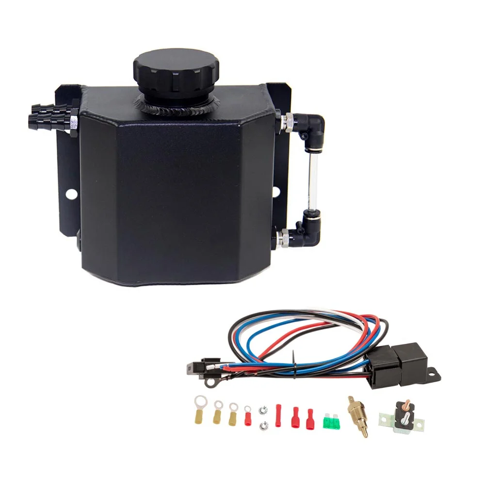 Alloyworks 1L Aluminum Radiator Coolant Overflow Bottle with a Universal Wiring Relay Kit