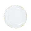 10 Pack | 10" Gold Vintage Rim Clear Hard Plastic Dinner Plates With Embossed Scalloped Edges, Disposable Party Plates