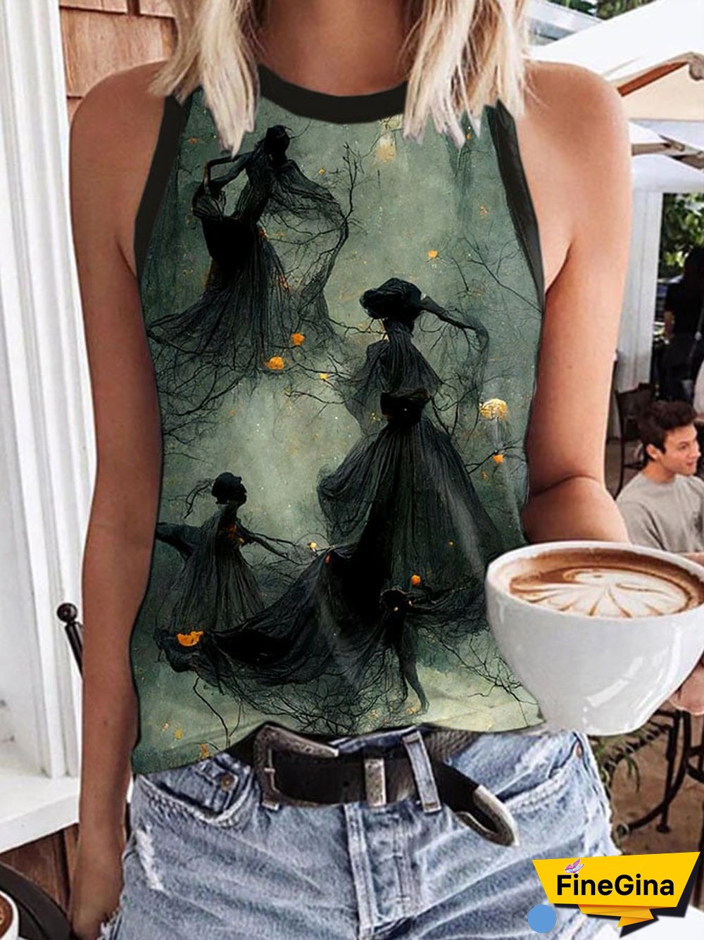 Women's Dancing Forest Witches Print Sleeveless Tank Top