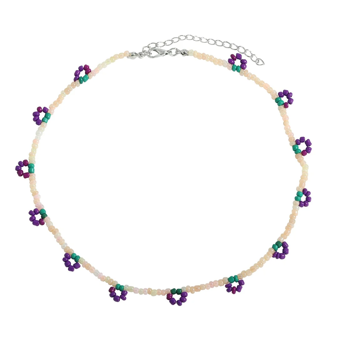 Dvacaman Bohemian Colorful Daisy Flowers Beaded Choker Necklace Korean Cute Statement Clavicle Necklace for Women Summer Jewelry