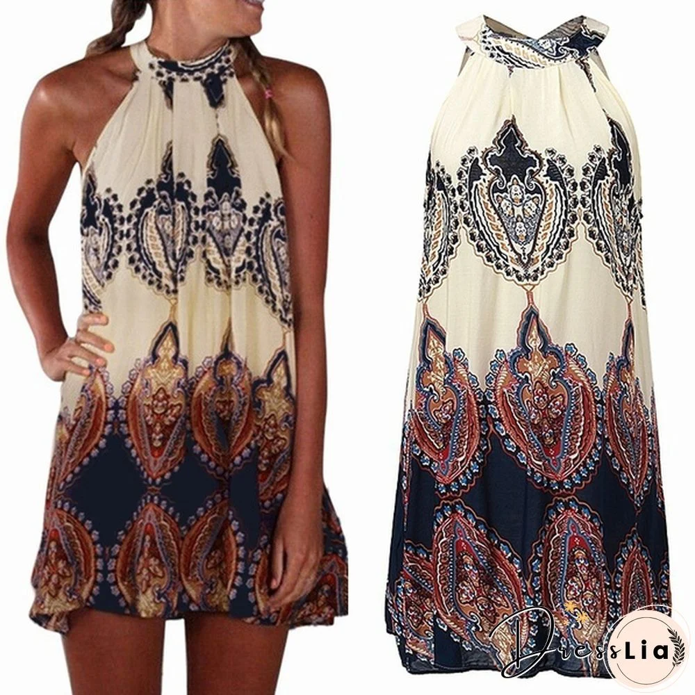 Plus Size S-5XL Summer Style Women Casual Loose Chiffon Dress Sleeveless Boho Vestidos Beach Mini Dress