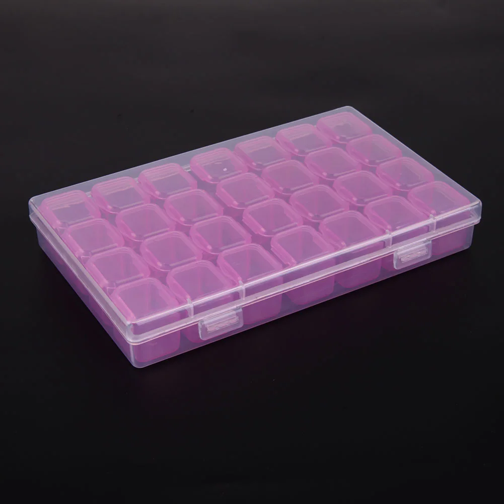 28 Grids Plastic Storage Box Nail Rhinestone Jewelry Display Case(Purple)