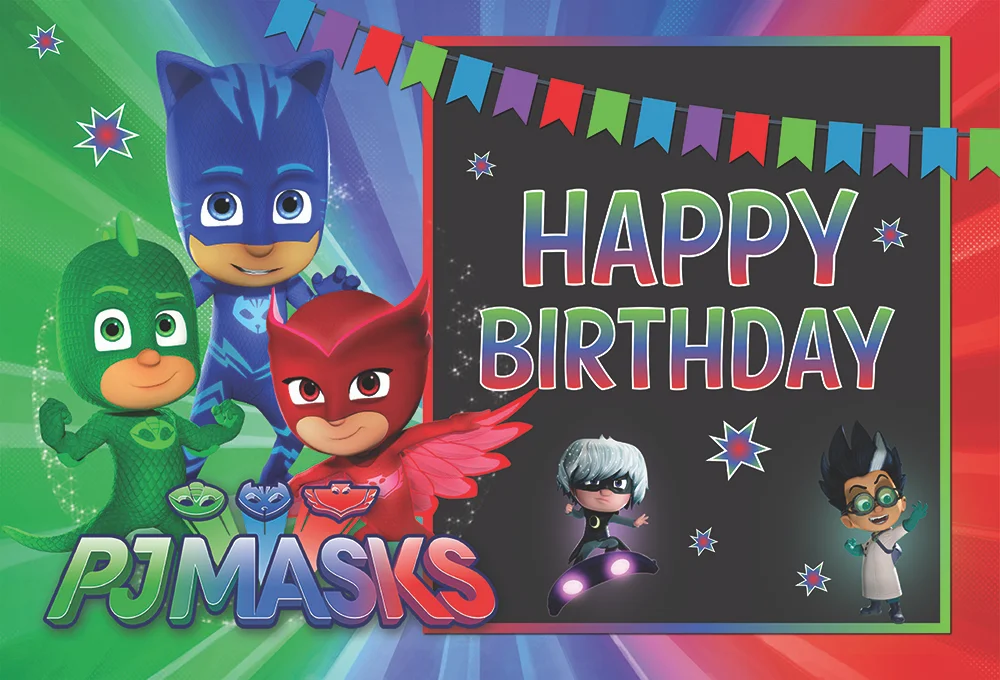 Cartoon Mask Little Superkids Happy Birthday Party Backdrop RedBirdParty