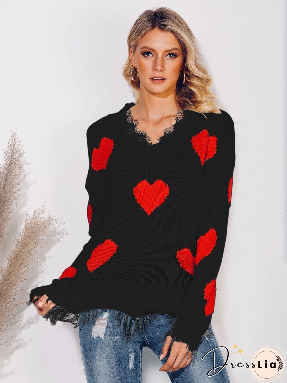 Long Sleeve Graphic V Neck Sweater