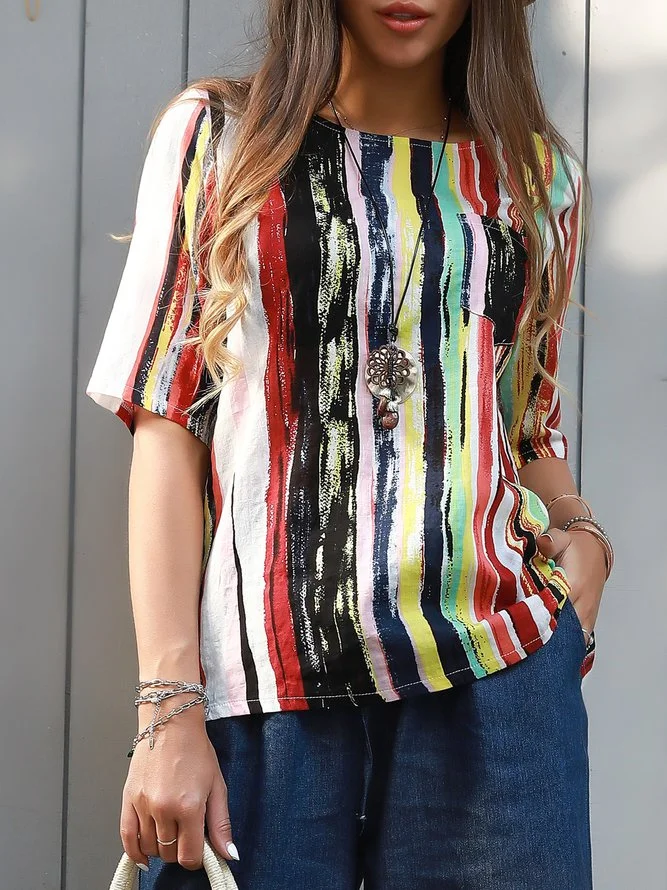 Stripe Shift Holiday Cotton Shirts & Tops