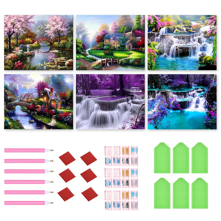 6Pcs Beautiful Scenery 40*30CM (Canvas) Full Round Drill Diamond Painting gbfke