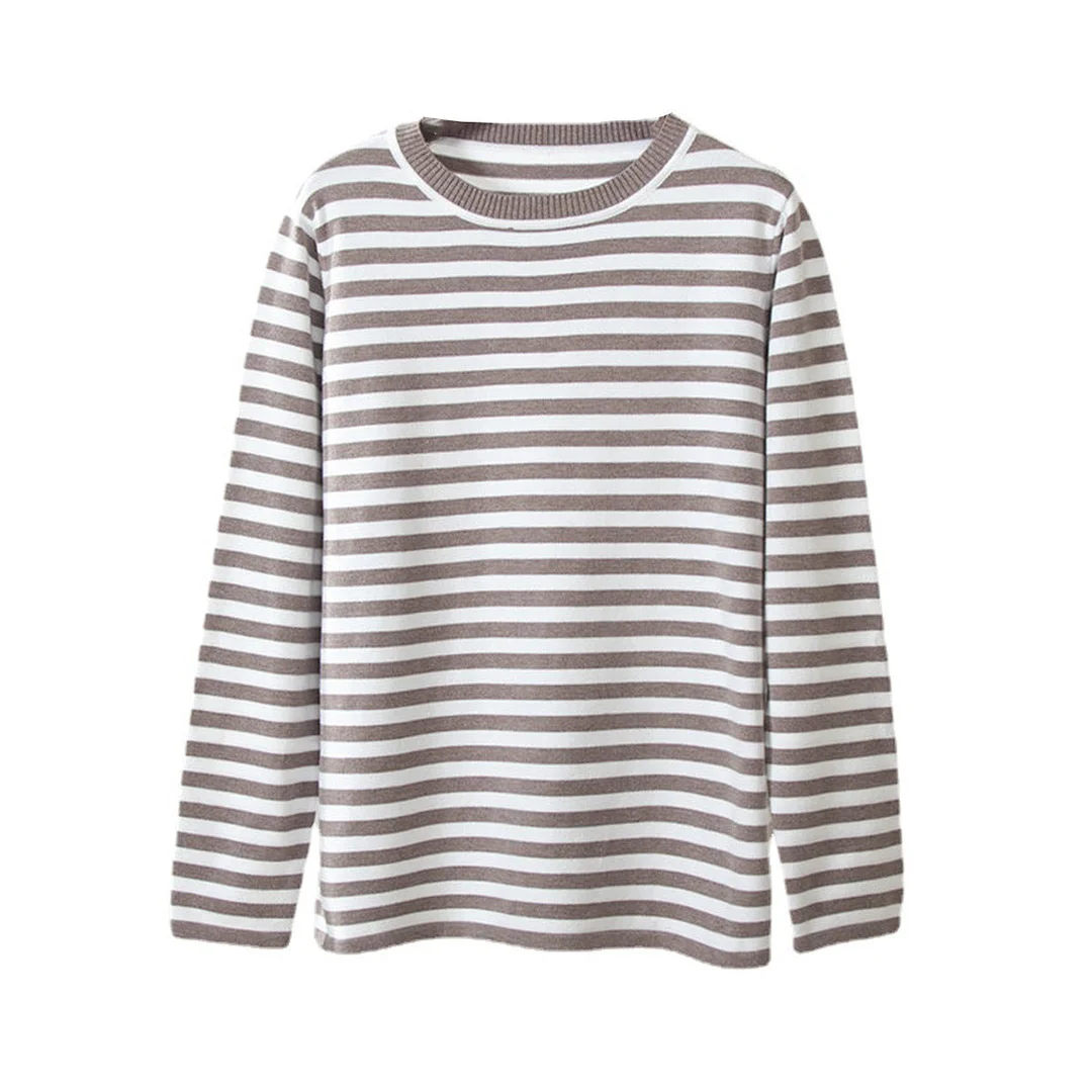 Uveng Knitted Striped Versatile Classic Retro Pullover Sweaters