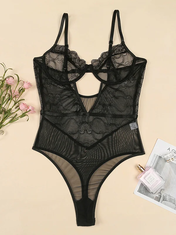 Sexy Lace Split-Joint Underwired Hollow Teddy Lingerie