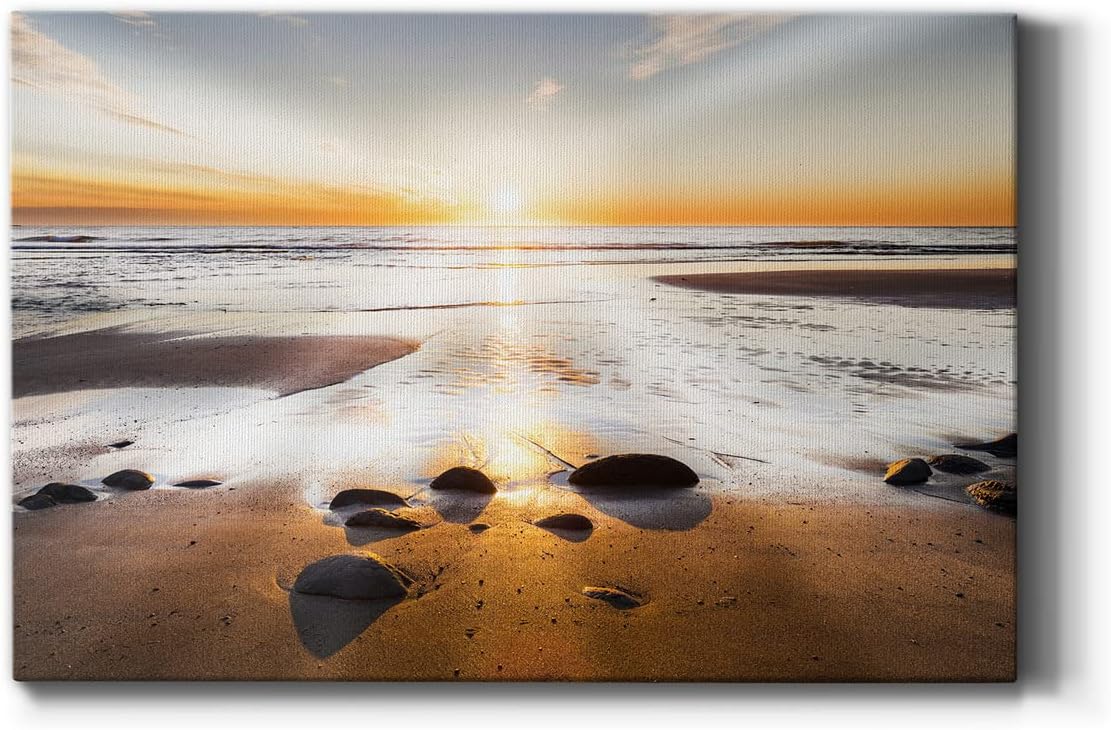 Renditions Gallery Beach Wall Art for Living Room Bathroom Bedroom Kitchen, Affirmation of Light Sunrise Seascape Wall Dcor Ready to Hang Modern Canvas Home Decoration 18 inch  H x 27 inch  W 18 in x 27 in