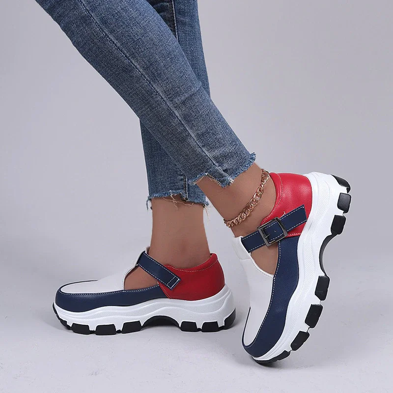 Qengg New Women Casual Shoes Fashion Colorblock Buckle Platform Wedge Loafers Comfort Heightening Vulcanized Shoes Zapatos Mujer 2022
