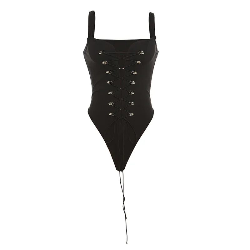 Lacing Design Sense Backless Bodysuit