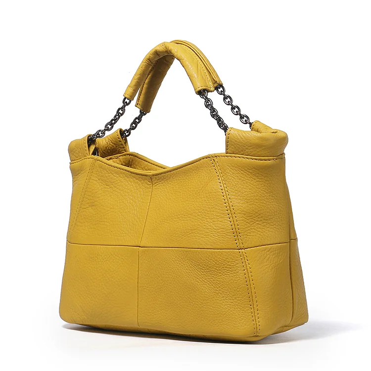 Daily Yellow Leather Solid Color Zipper Bags
