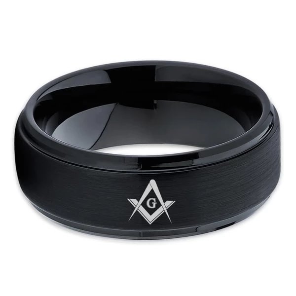 4mm 6mm 8mm 10mm Women's or Men's Tungsten Carbide Masonic Wedding Band - Black Brush Polish Tungsten Rings - Masonic Ring - Tungsten With Womens And Mens