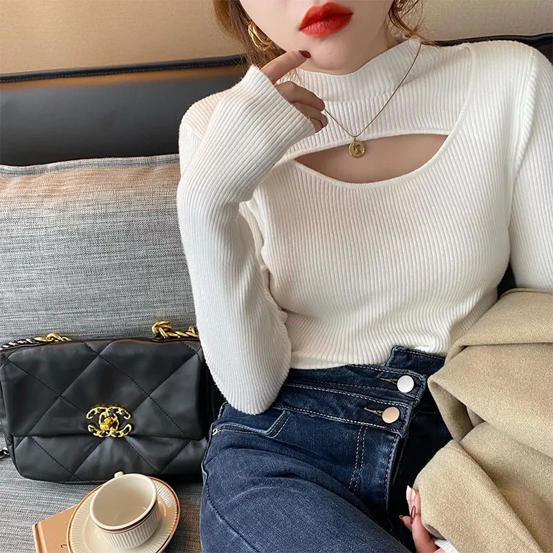 Uveng Uveng Collar Sweater Bottomed Women's New Autumn And Winter Long-Sleeved High-End Windwear Inside The Collar Knitting Top