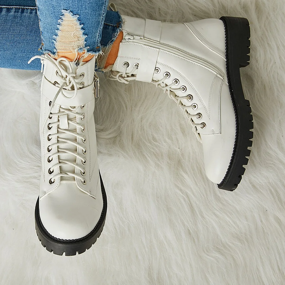 Women's Fashion Buckle Combat Leather Boots