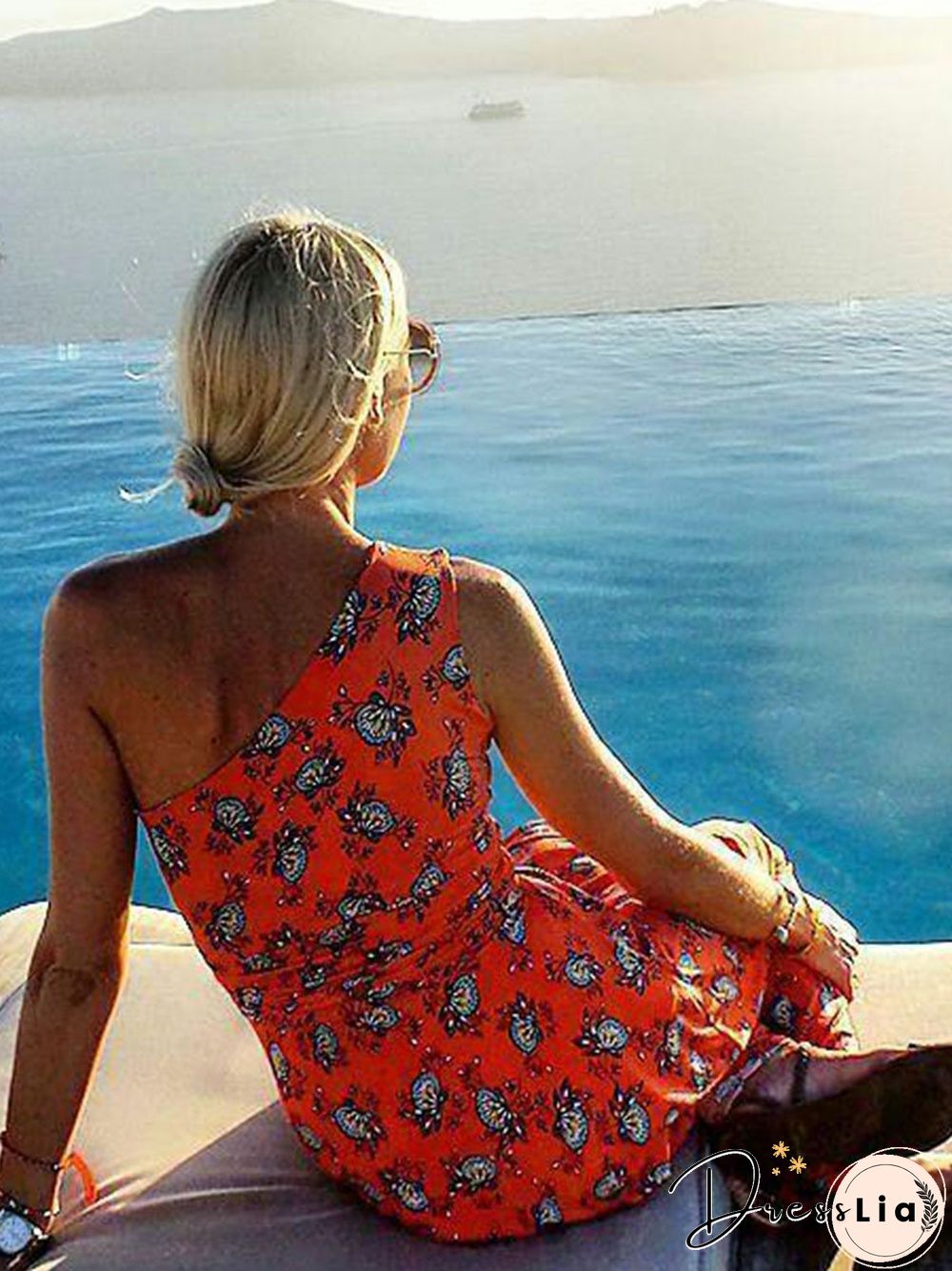 Fashion Floral Printed One Shoulder Maxi Dress P11564