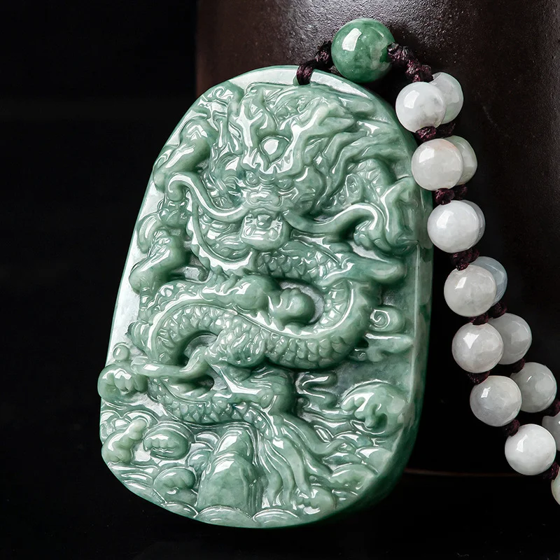 Chinese Zodiac Dragon Jade Prosperity Necklace Bead String Pendant