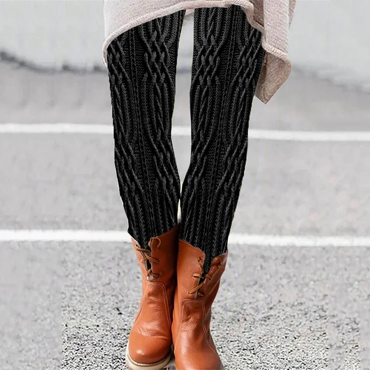 VChics Vintage Geometry Aran Cable Knit Pattern Comfy Leggings