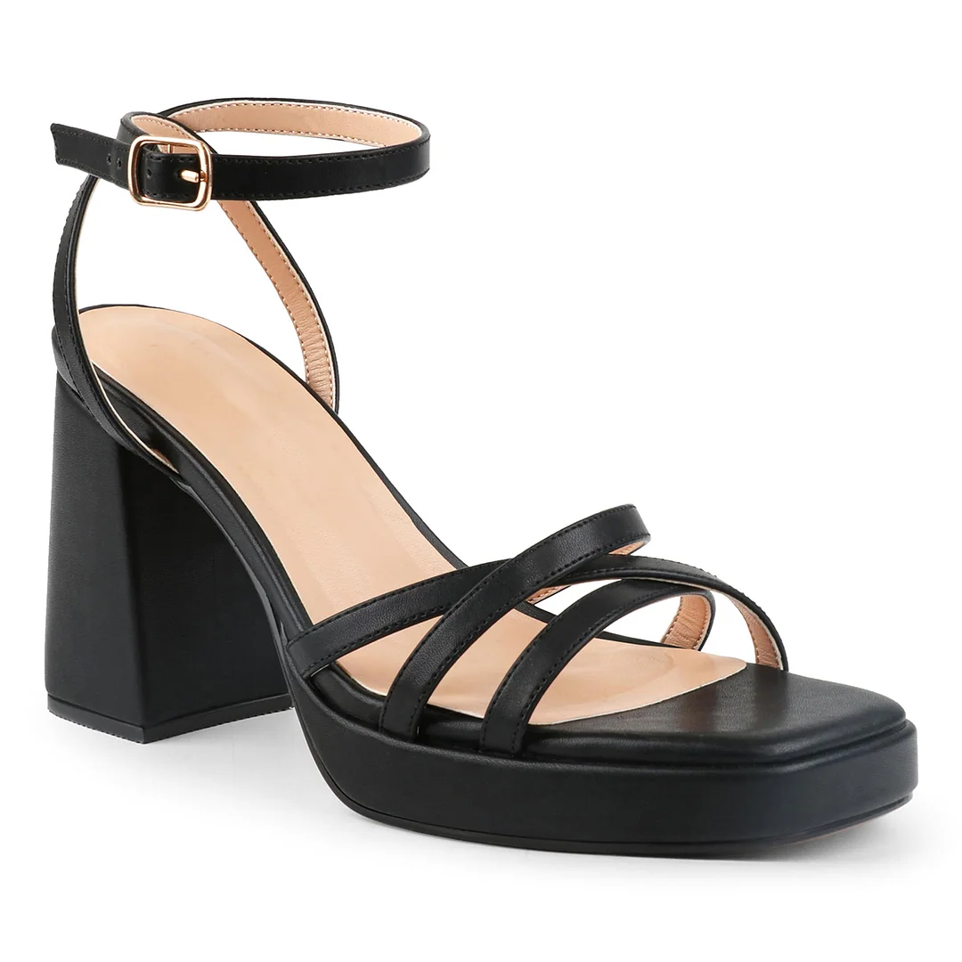 90mm Women's Platform Chunky Heels Ankle Strap Block Heeled Sandals Party Wedding Shoes Square Open Toe Sandals-MERUMOTE