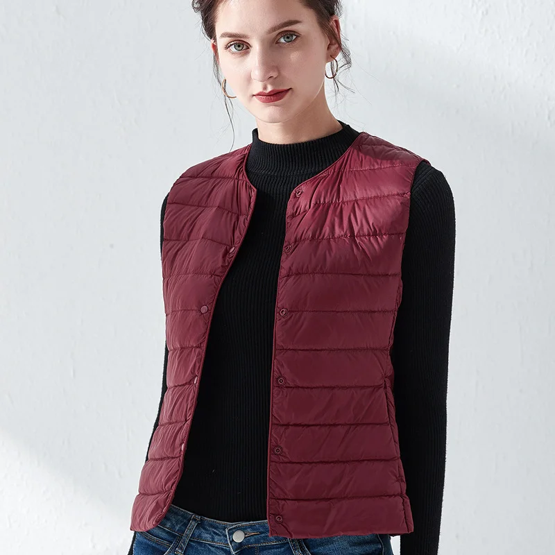 Woherb Hot Style Autumn Winter New Down Vest Female Thin And Short Money Without Collar Vest Fashion Portable Coat Slim Tide-Outfit Ideas
