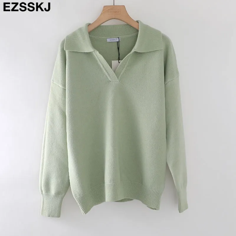 Autumn Winter casual chic v-neck oversize thick Sweater pullovers Women 2021 loose elegant Sweater Pullover female Long Sleeve