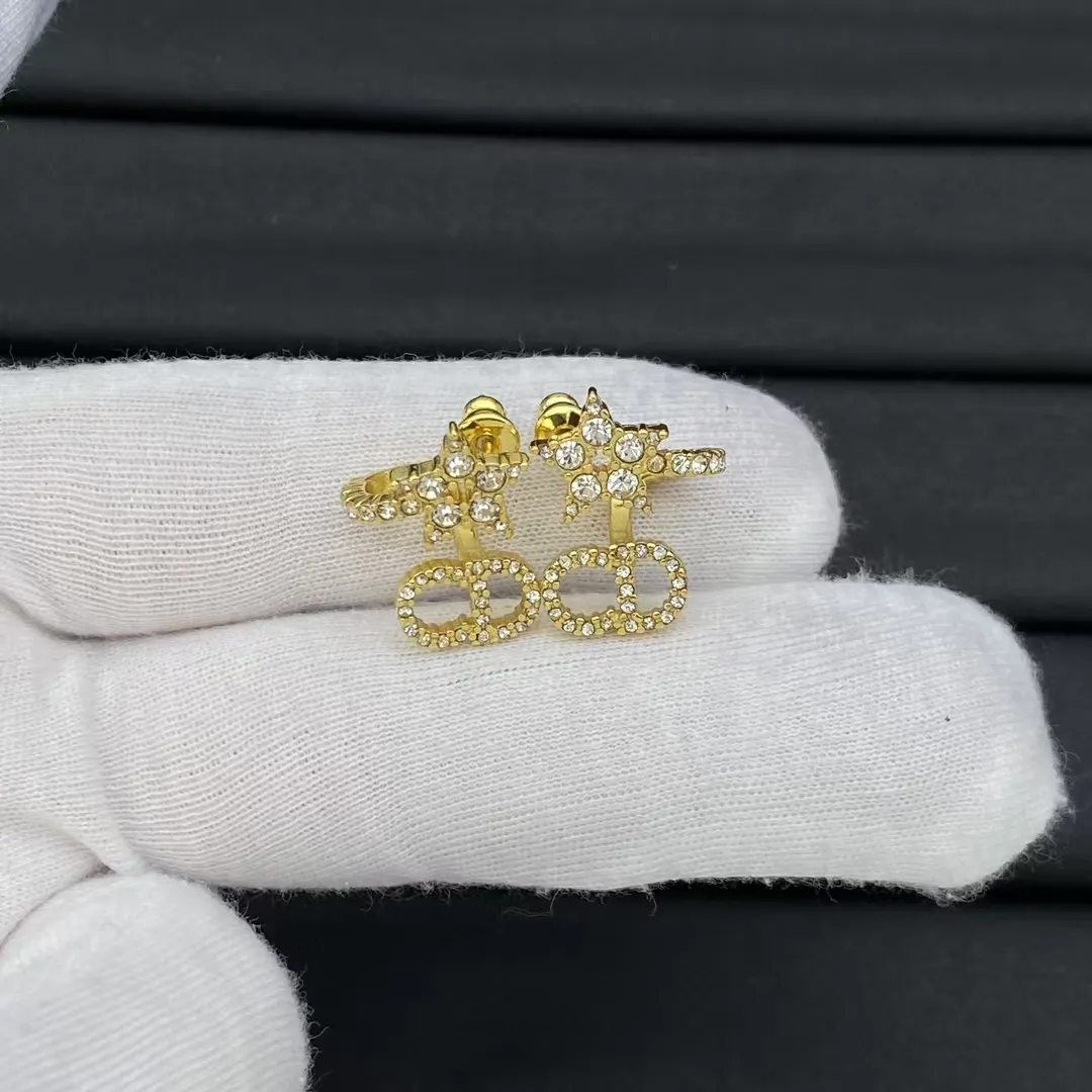 Dior Diamond Paved Star CD Drop Earrings