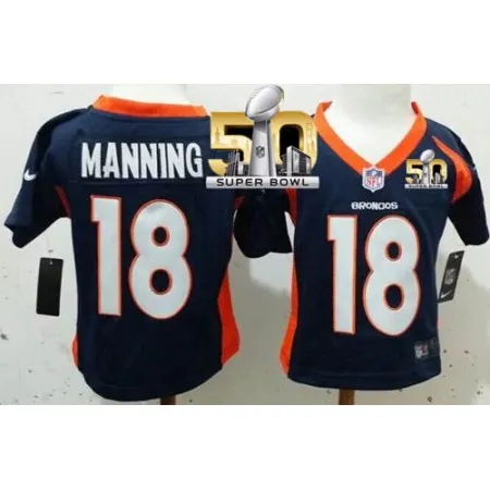 Toddler  Broncos #18 Peyton Manning Navy Blue Alternate Super Bowl 50 Stitched NFL Elite Jersey