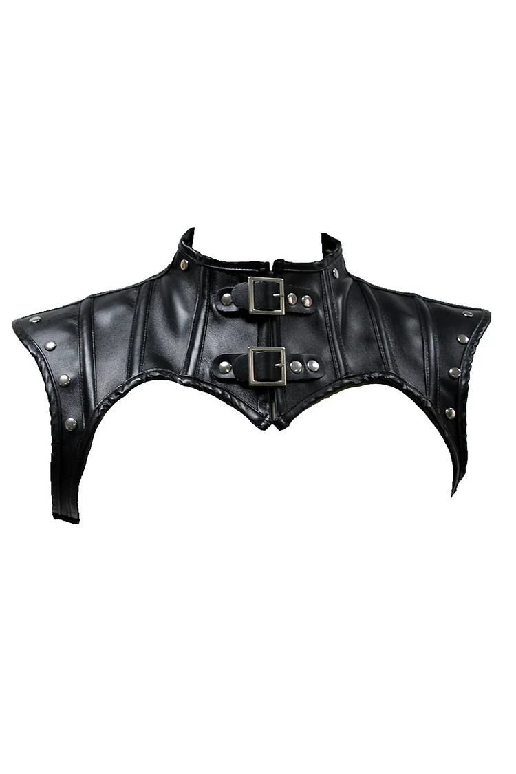 PU Leather Belt Buckle Shawl Leather High Collar Short Sleeve Shrug