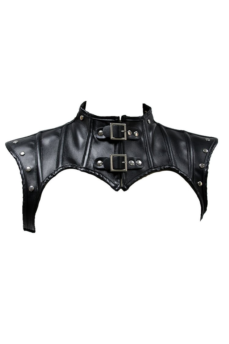 PU Leather Belt Buckle Shawl Leather High Collar Short Sleeve Shrug
