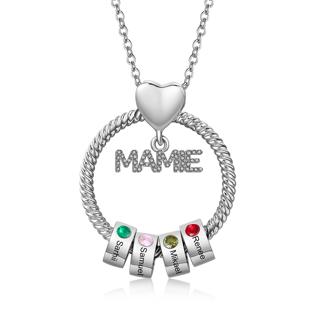 À ma Mamie - Collier Personnalisé Pendentif 4 Prénoms et Pierre de naissance Or/Argent｜Jessemade