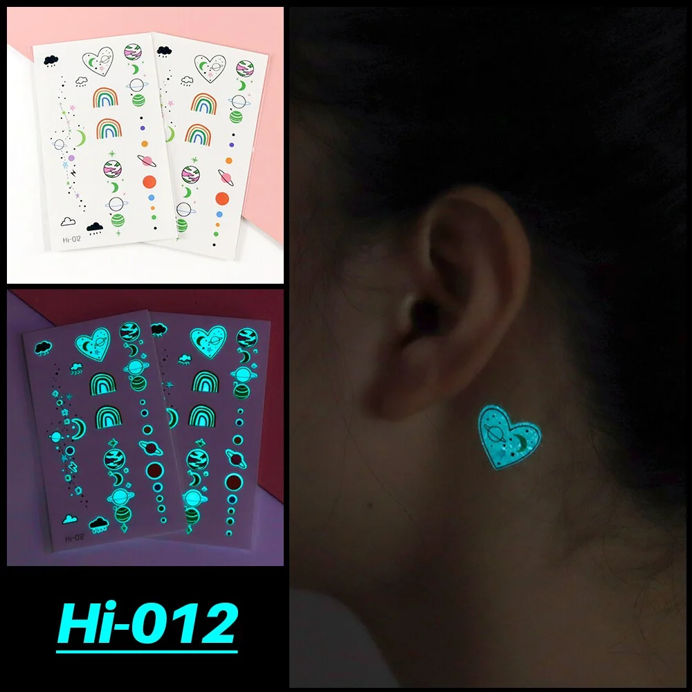 Sdrawing Luminous Tattoo Hand Finger Starry Star Universe for Kids Fake Tattoo Glowing In Dark Waterproof Temporary Tattoo Stickers