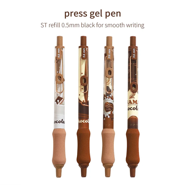 JOURNALSAY 4 Pcs/set Kawaii Chocolate Series Press Gel Pen Set Black Ink 0.5mm Quick Dry Writing Pen