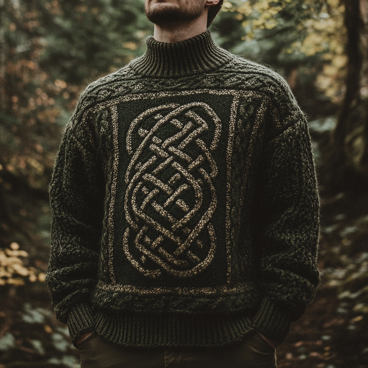 Vintage Irish Celtic Knotted Warmth Knit Jacquard Turtleneck Sweater