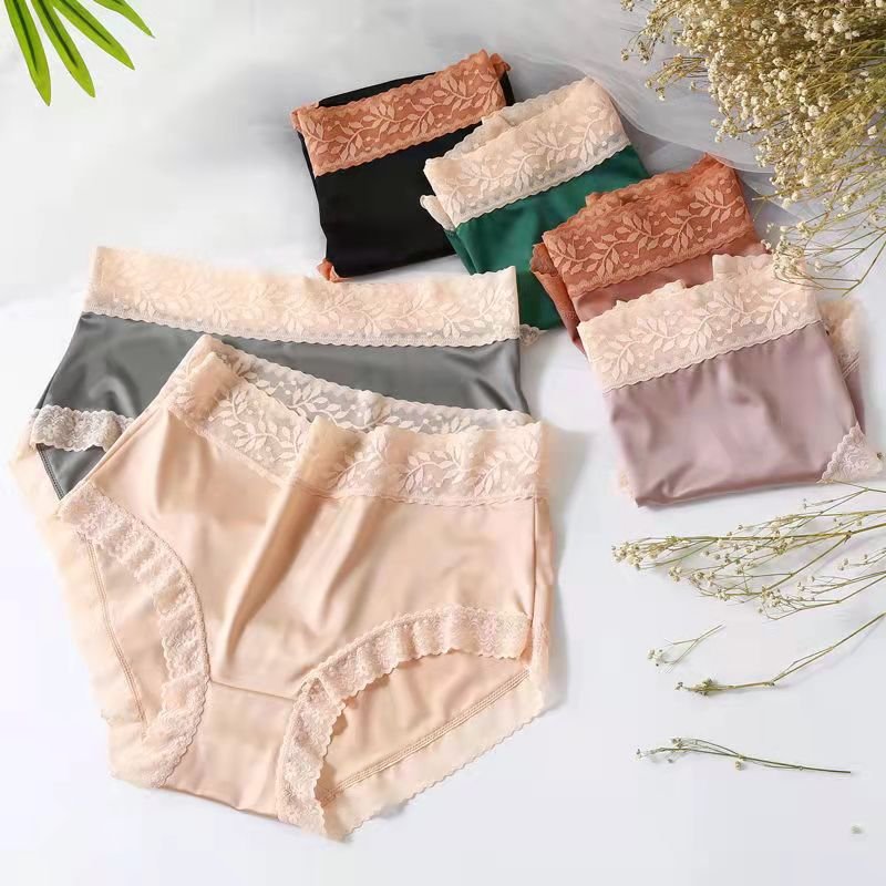  thdmladies Plus Size High Waist Ice Silk Satin Panties thedmladies