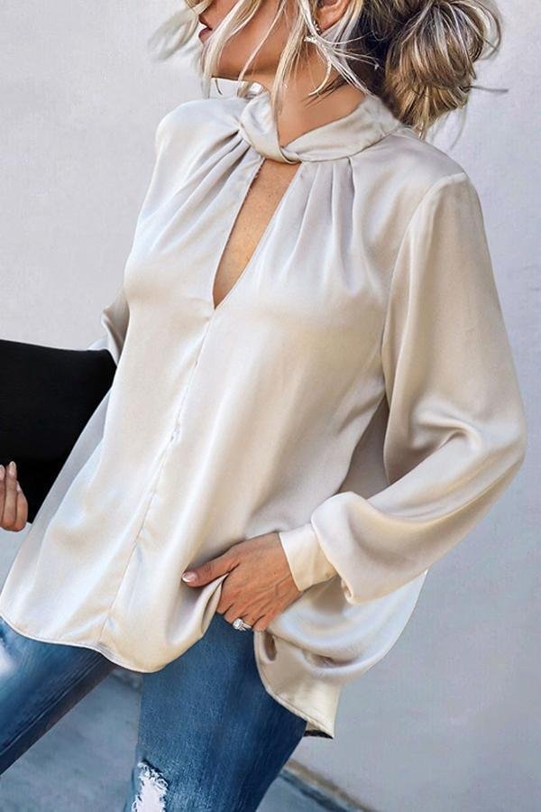 Womens Solid Color Satin Bracelet Sleeve Top-Allyzone-Allyzone
