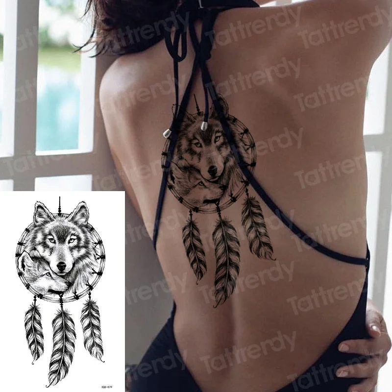 Temporary Tattoo Sticker Forest Moon Bird Bear animal Tattoos Waterproof Leopard Wolf Tiger Body Art Arm flower Fake Tattoo Men