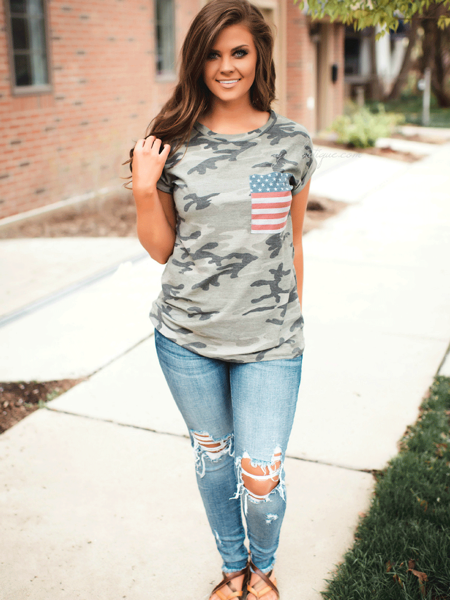 Independence Day Flag Camouflage Print T-shirt