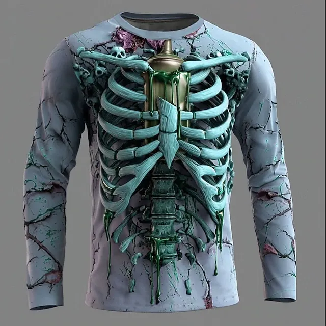 Men's Halloween Optical Illusion Human Skeleton 3d Exaggerated Design T-shirt