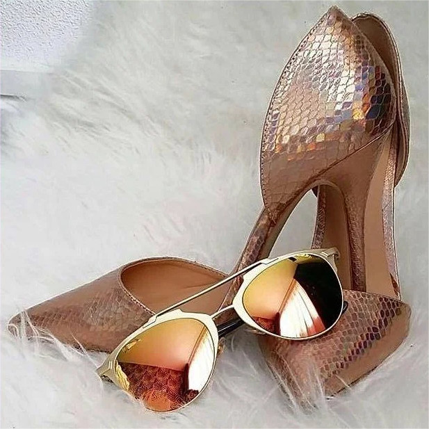 Snakeskin Embossed Stiletto Shoes Double D'Orsay Pumps for Women |FSJ Shoes