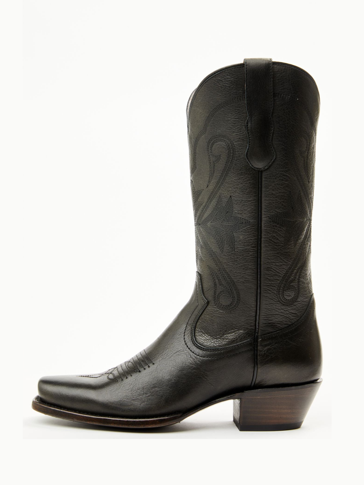 Taafo Black Square-Toe Wide Mid Calf Tall Western Boots For Women