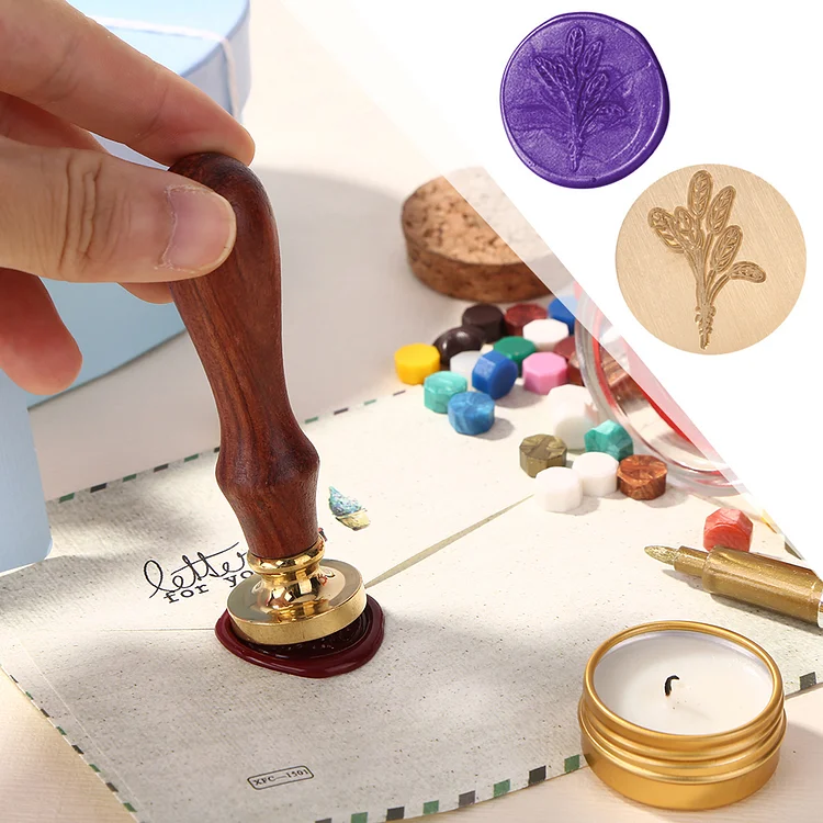 Wood Handle Wax Seal Antique Plant Pattern Sealing Wax Stamp DIY Craft Tool